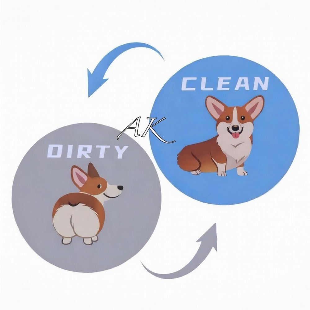 Corgi Double Sided Magnet 
Clean / Dirty 
Dishwasher / Laundry
